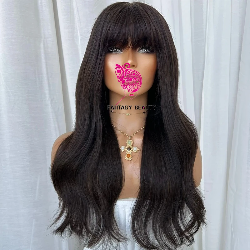 Gluless 13x4 Lace Front Human Hair Black Women Fringe Wavy Wigs Natural Hairline Pre Plucked Natural Black 360 Lace Frontal Wigs