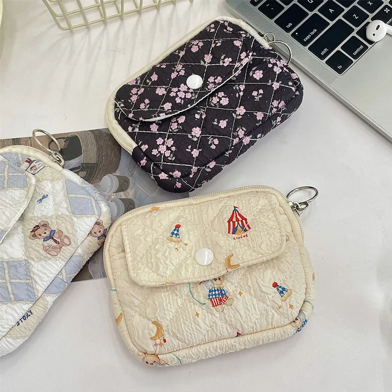 Cute Floral Print Multifunctional Coin Storage Bag Purses  Card Holder Keychain Wallet Cosmetic Pouch Organizer for Women Girls