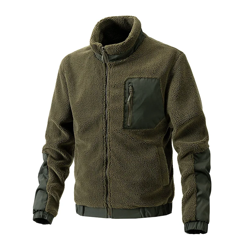 Chaqueta esponjosa de forro polar para hombre, abrigos cálidos gruesos con cremallera, chaquetas ligeras informales sólidas para exteriores, M-3XL de otoño e invierno