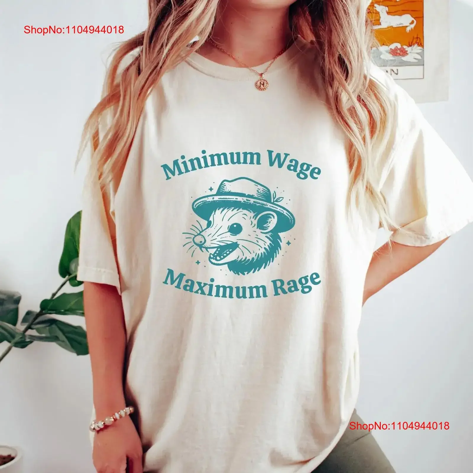 

Minimum Wage Maximum Rage Funny Opossum T Shirt Weirdcore Trash Panda Meme for Animal Lovers Retro Y2K Possom vintage Washed