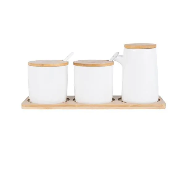 Ceramic Oil Can with Wooden Pallet Leakproof Large Soy Sauce Bottle Vinegar Pot Lecythus 2-piece Set Oil Tank Kitchen Supplies