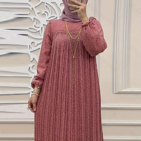 Elegancka damska muzułmańska abaja nowy pasek w kropki dla muzułmańskich kobiet tradycyjna moda Dubaj luksus Turcja Islamskie ubrania Kaftan Szata