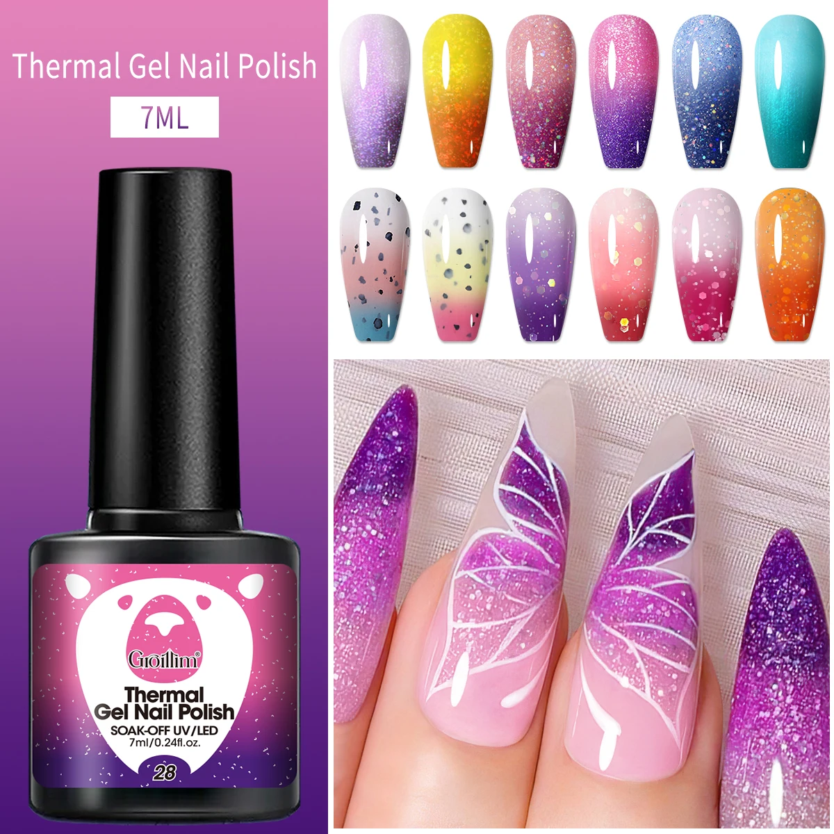 グロイリム 6ピース 温度変化で色が変わるネイルポリッシュセット - サロン体験を満喫 - サロン品質のネイルを楽しむ