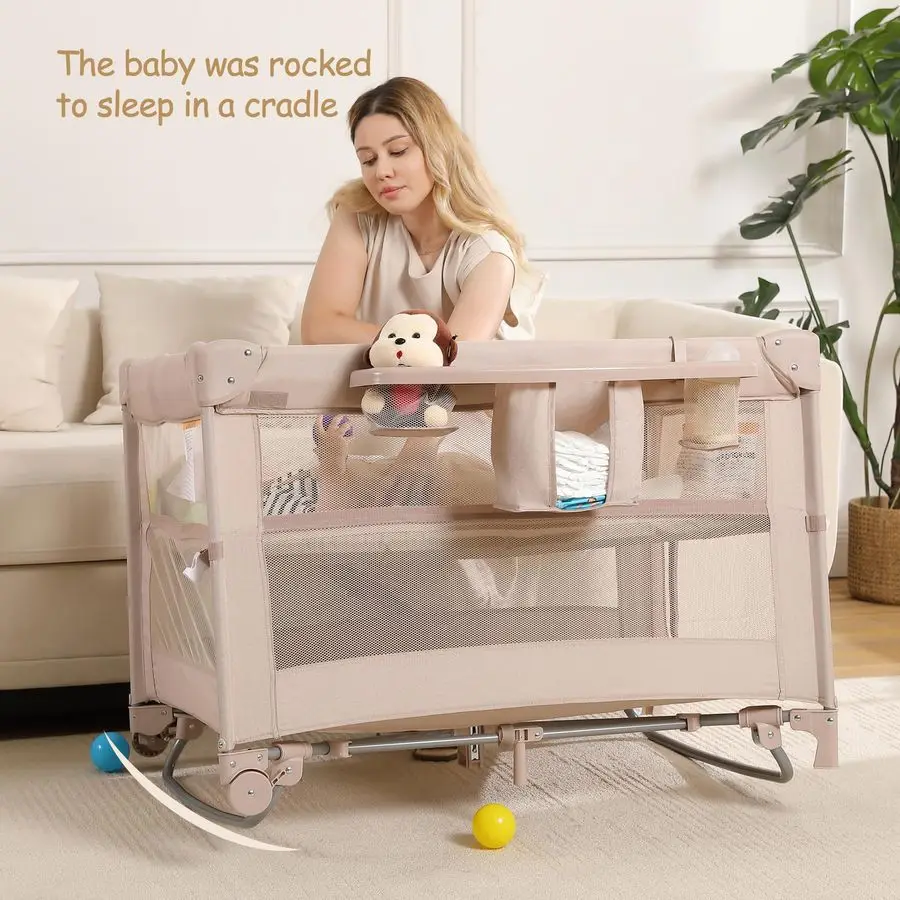 عبوة واحدة للعب والتشغيل، سرير أطفال محمول للسفر، روضة ألعاب قابلة للطي للسفر للأطفال الصغار، سرير نوم بجانب السرير، حفاضات تشا