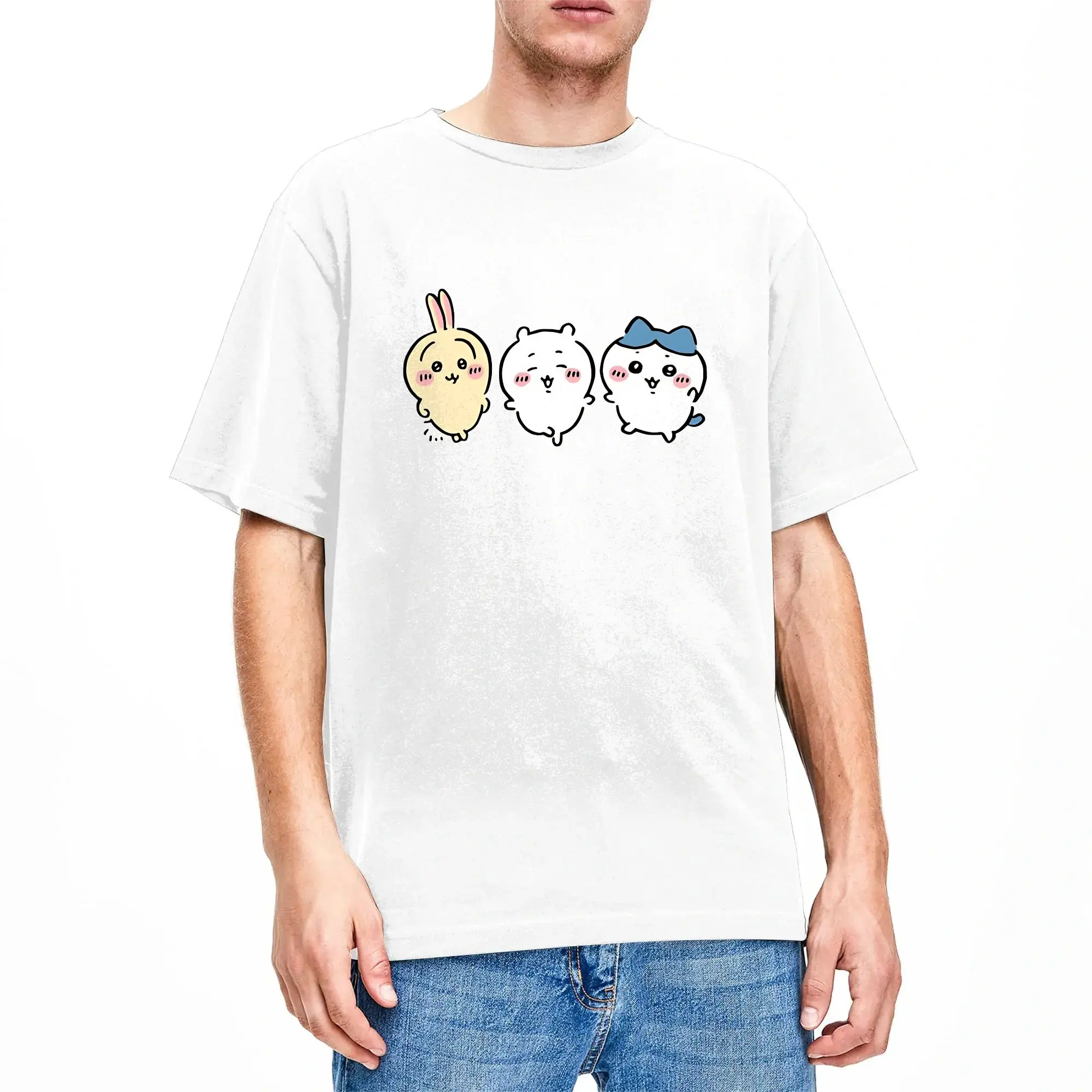 Vintage T-Shirt Chiikawas Hachiware Usagi, süße Kawaii-Baumwoll-T-Shirts, modisches T-Shirt für Herren, kurzärmelige Kleidung – Detail 2