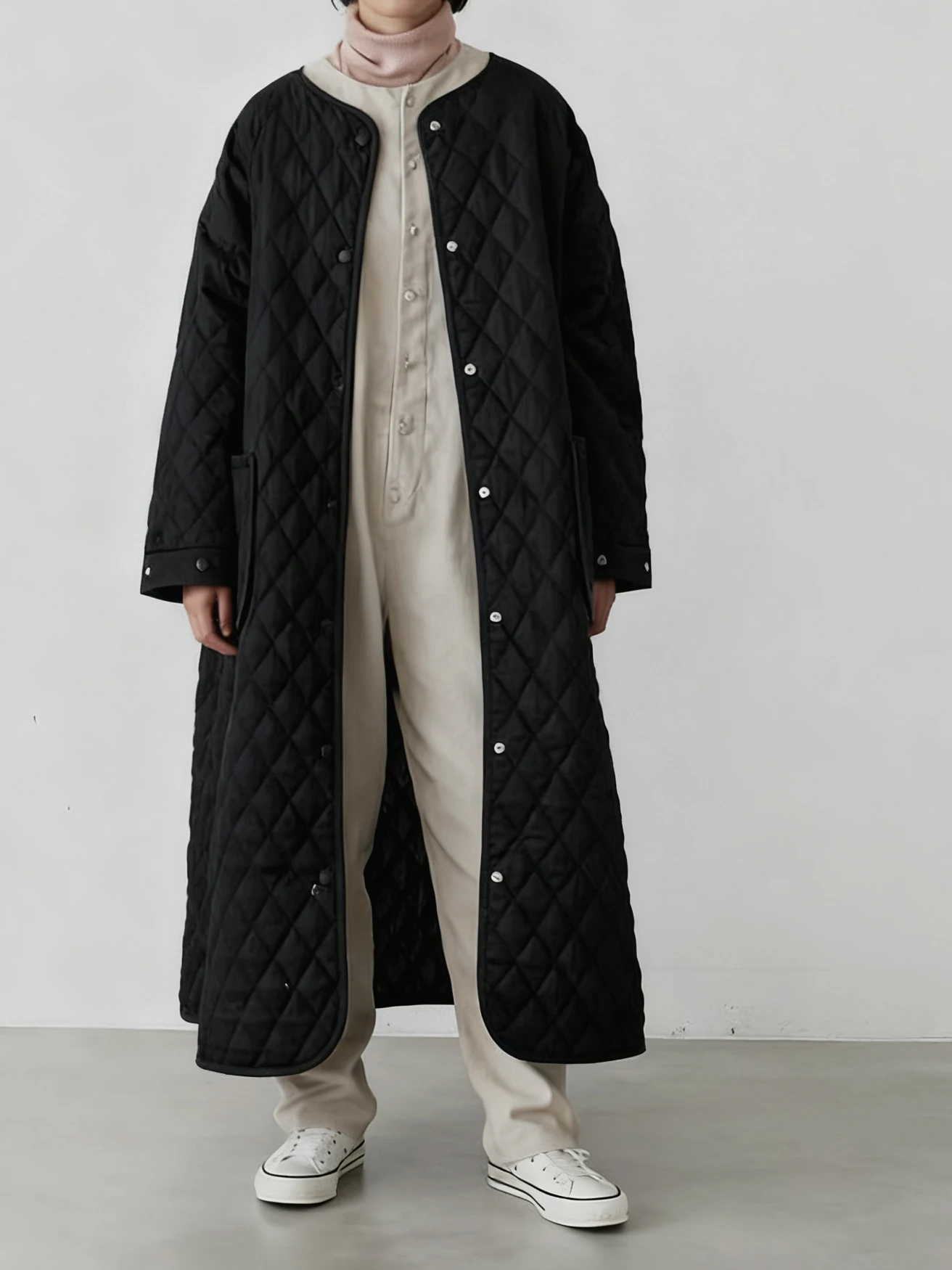 

Loose Large Size Casual Jaet Women's Thiened Cotton Quilted Long Outerwear Autumn Winter Color round Ne Coat