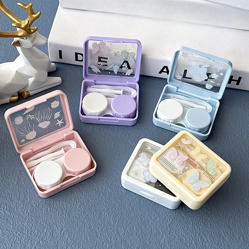 Portable Mini Square Contact Lens Case Cute Butterfly Mini Contact Lens Box Beauty Pupil Contact Lens Container Soak Storage Kit