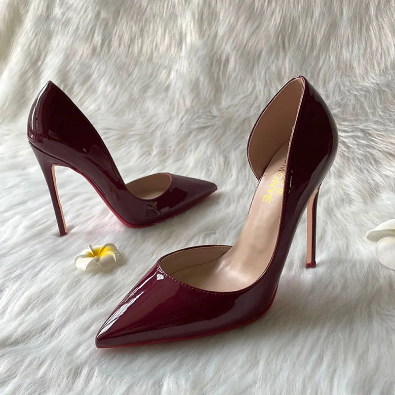 2023 Hot Sale New Designer Elegant Woman Shoes Wine Patent 120mm Sexy Office Lady High Heel Shoes Pump Small Plus Size 46, 33