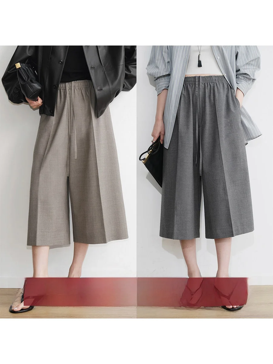 

Брюки Amyy Studios повседневные широкие укороченные (7/8) с высокой талией, на резинке, из вельвета, текстурированные, свободного кроя, для города