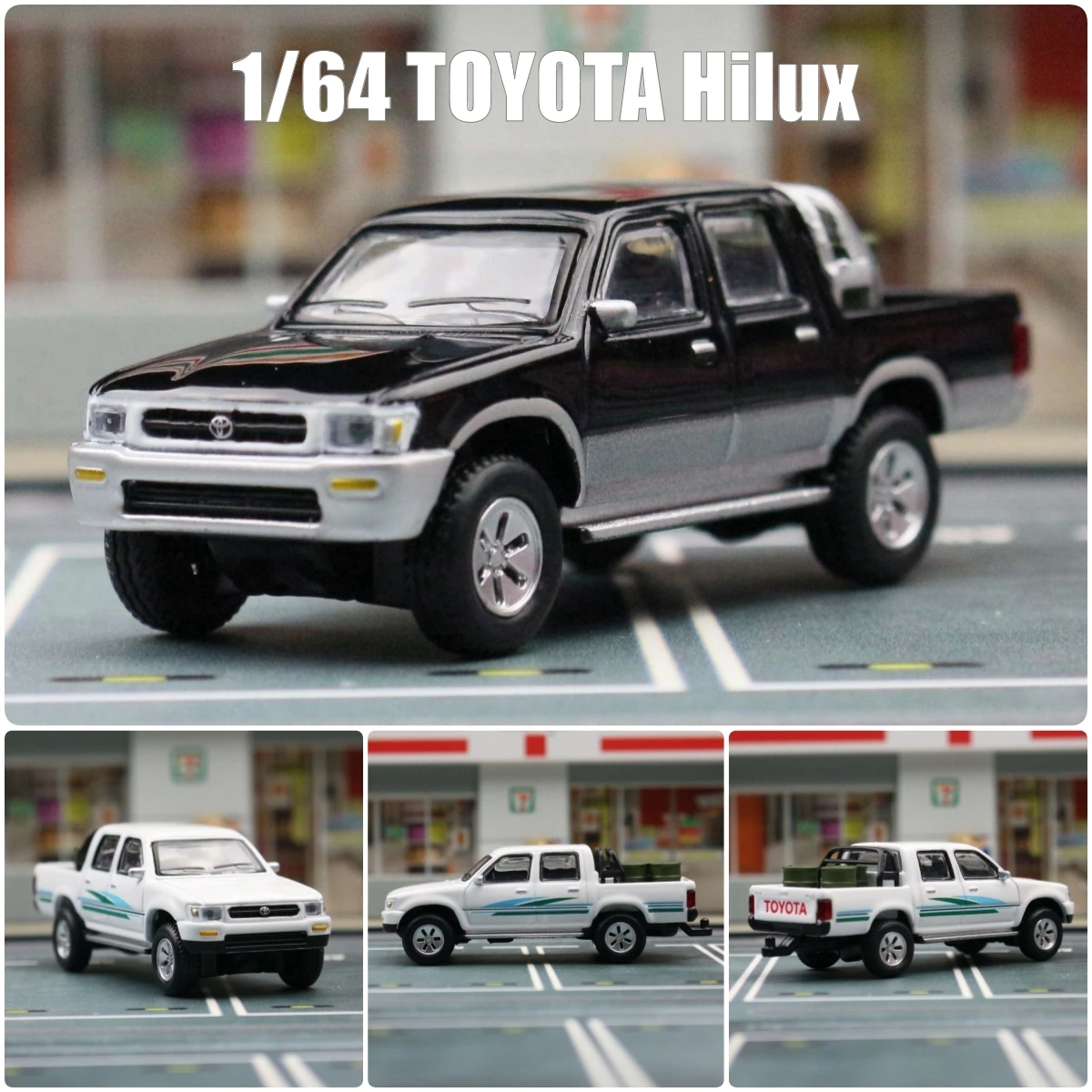 

1:64 TOYOTA Hilux Pickup Truck Miniature JKM 1/64 Toy Car Vehicle Premium Model Free Wheels Diecast Metal Alloy Collection Gift