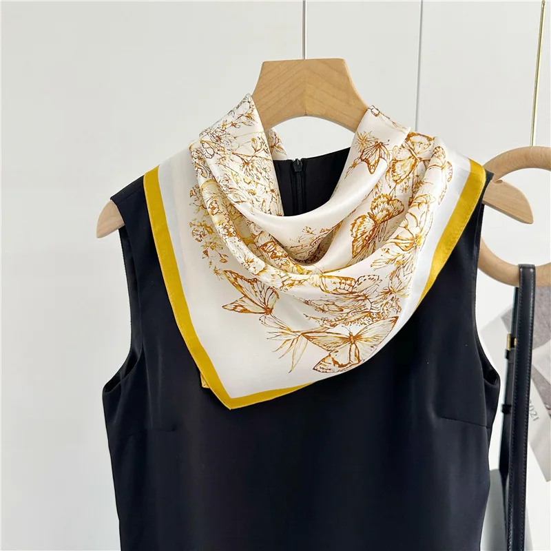 Шелковый шарф с бабочкой, женские тутовые шали, платки Femme, роскошные дизайнерские квадратные банданы, пояс, аксессуары для шеи, подарок