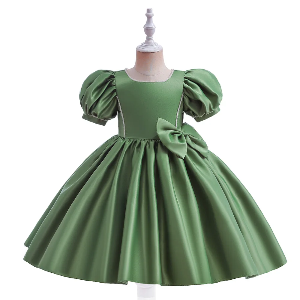 Girls Party Dresses 110cm-150cm Children Satin Dress Wedding Birthday Evening Dance Puff Sleeve Princess Vestido