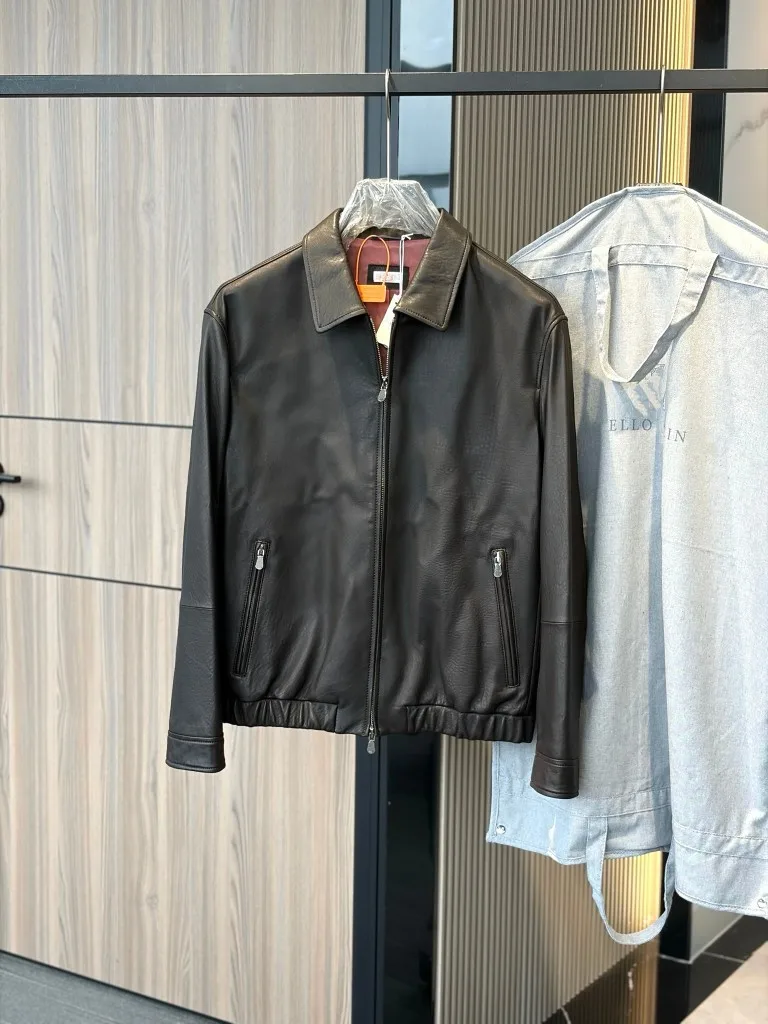 BC Men's Old Money Style 26 Autumn Winter New Lapel Lightweight Soft Calfskin Nappa Leather Two Way Zipper Leather Jacket