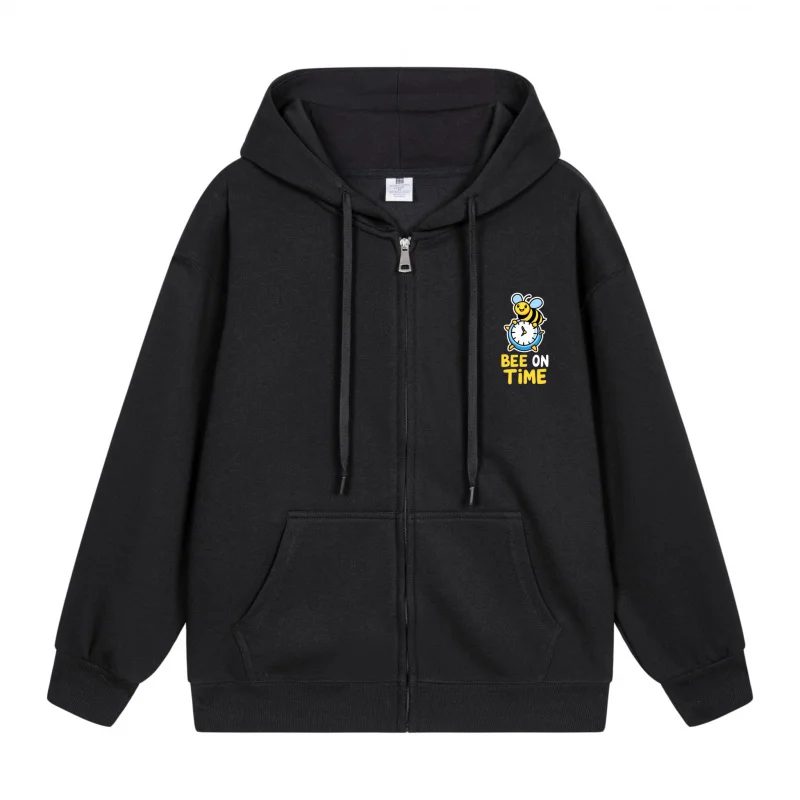 

Men's Zip-Up Hoodie Bee On Time Cartoon Design 2025 New Style Casual Couples’ Style Casual and Loose