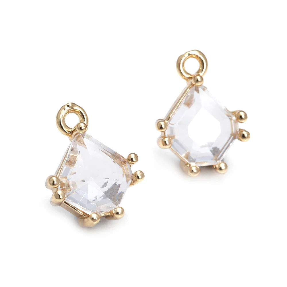 10 Chiếc 8.5X12MM Cao Cấp Vàng Champagne Màu Đồng Thau Và Kính Đa Giác Quyến Rũ Mặt Dây Chuyền Trang Sức Làm Diy những Phát Hiện Phụ Kiện