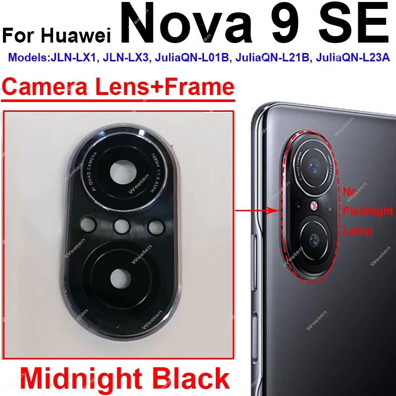 For Huawei Nova 9 Se 9SE Rear Camera Glass Lens Frame Back Camera Lens Glass Cover Adhensive Sticker Parts