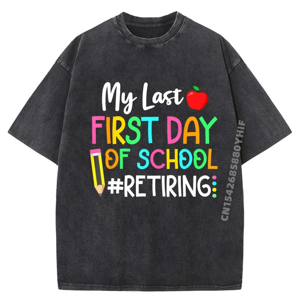 

Забавная футболка учителя «Мой последний первый день школы», мужская футболка большого размера, классические потертые топы, футболка
