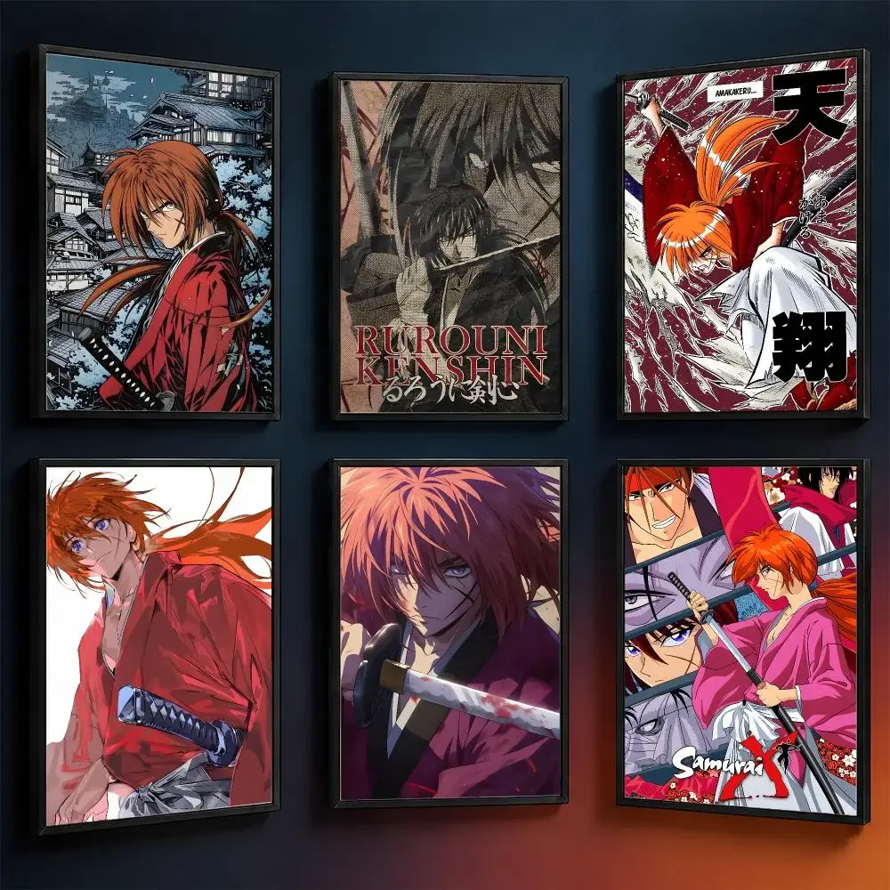 Manga Rurouni Kenshin Kenshin Samurai Poster Wall Art PP Waterproof HD Self Adhesive Modern Home Decor Living Room Apartment