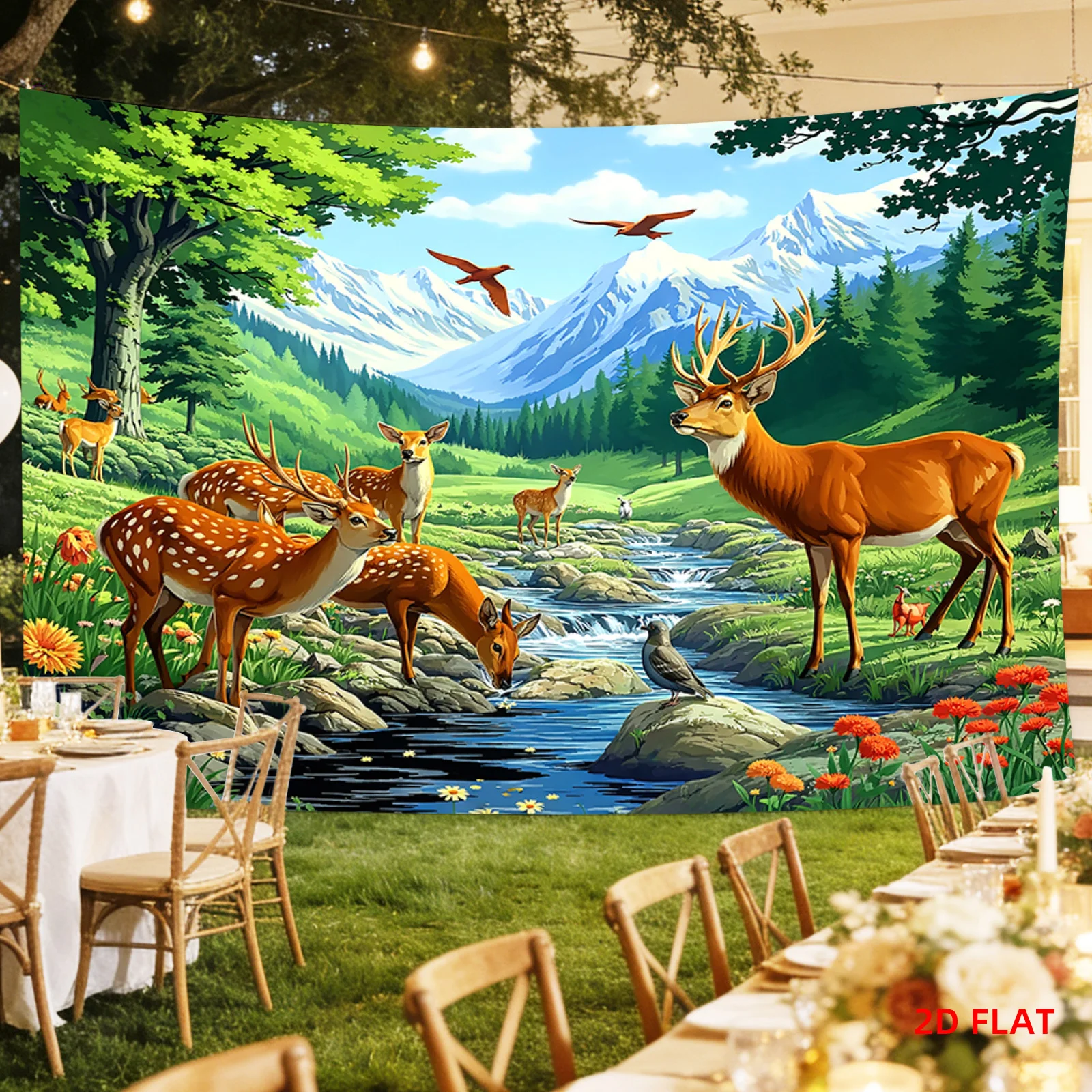 Bohemian Nature Tapestry Forest Deer Wildlife Wall Hanging Rustic Mountain Wilderness Decor Large Boho Home Backdrop for Rustic