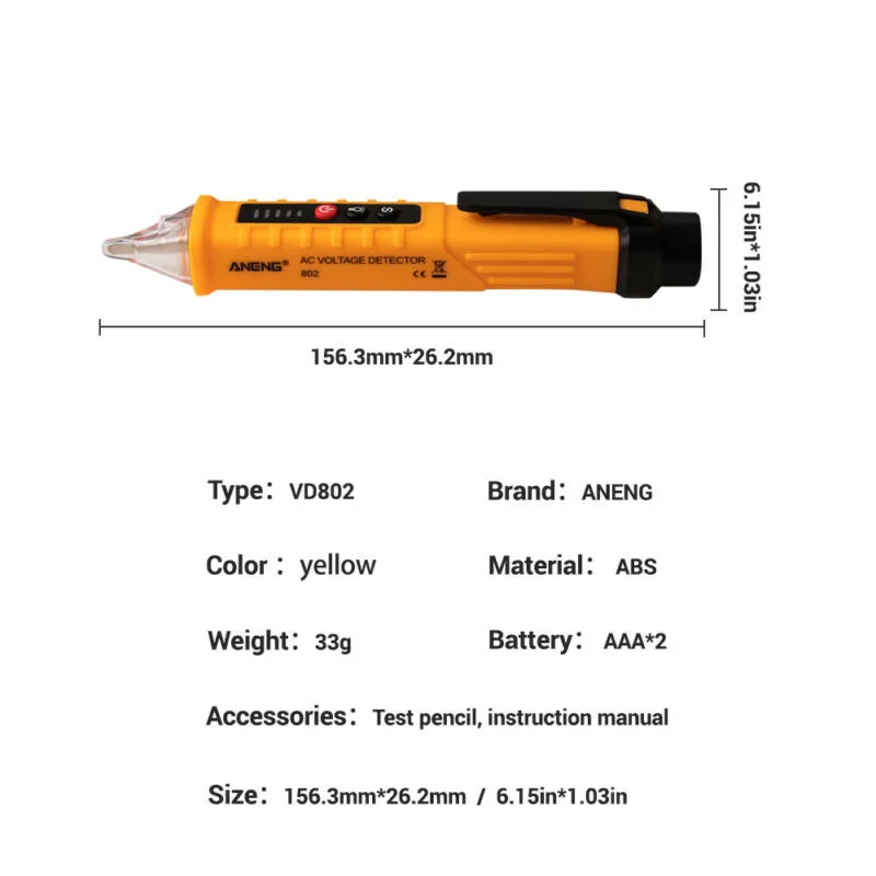 Portable NonContact AC Voltage Detector Pen Adjustable Sensitivity Electrical Tester Sound and Light Indication