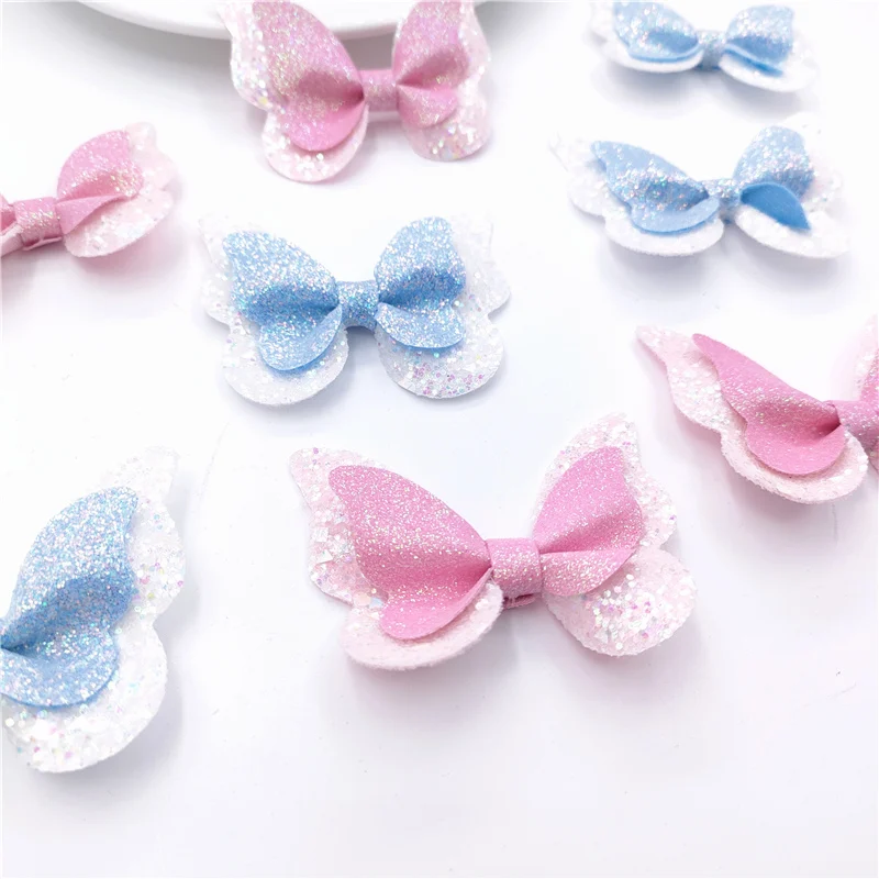 20Pcs 6.5CM Shiny Fabric Bowknot Applique For DIY Baby Hair Clip Hat Headwear Crafts Patches Decor Ornament Clothing Accessories