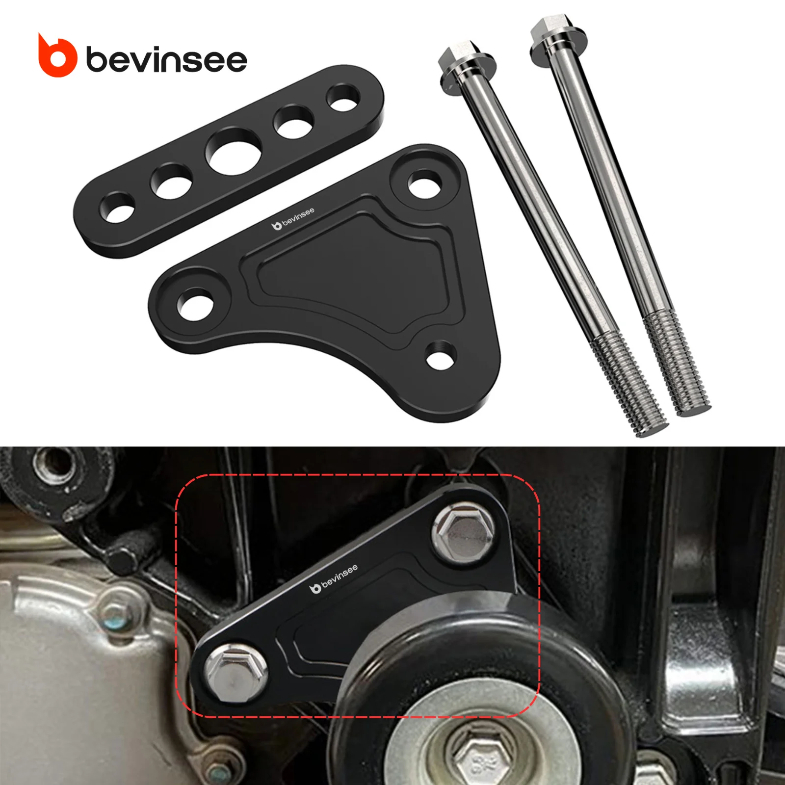 BEVINSEE LS Truck Idler Pulley Relocation Bracket for 5.3L 6.0L LS1 LS3 Intake Swap, 6061-T6 Aluminum for 1999-2013 Silverado