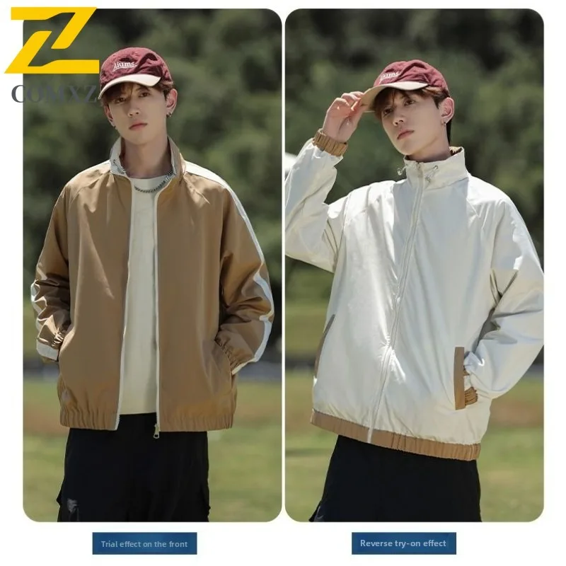 

Двусторонняя американская бейсбольная куртка COMXZ для мужчин, весна-осень 2022, свободная модная легкая ветровка премиум-класса в гонконгском стиле