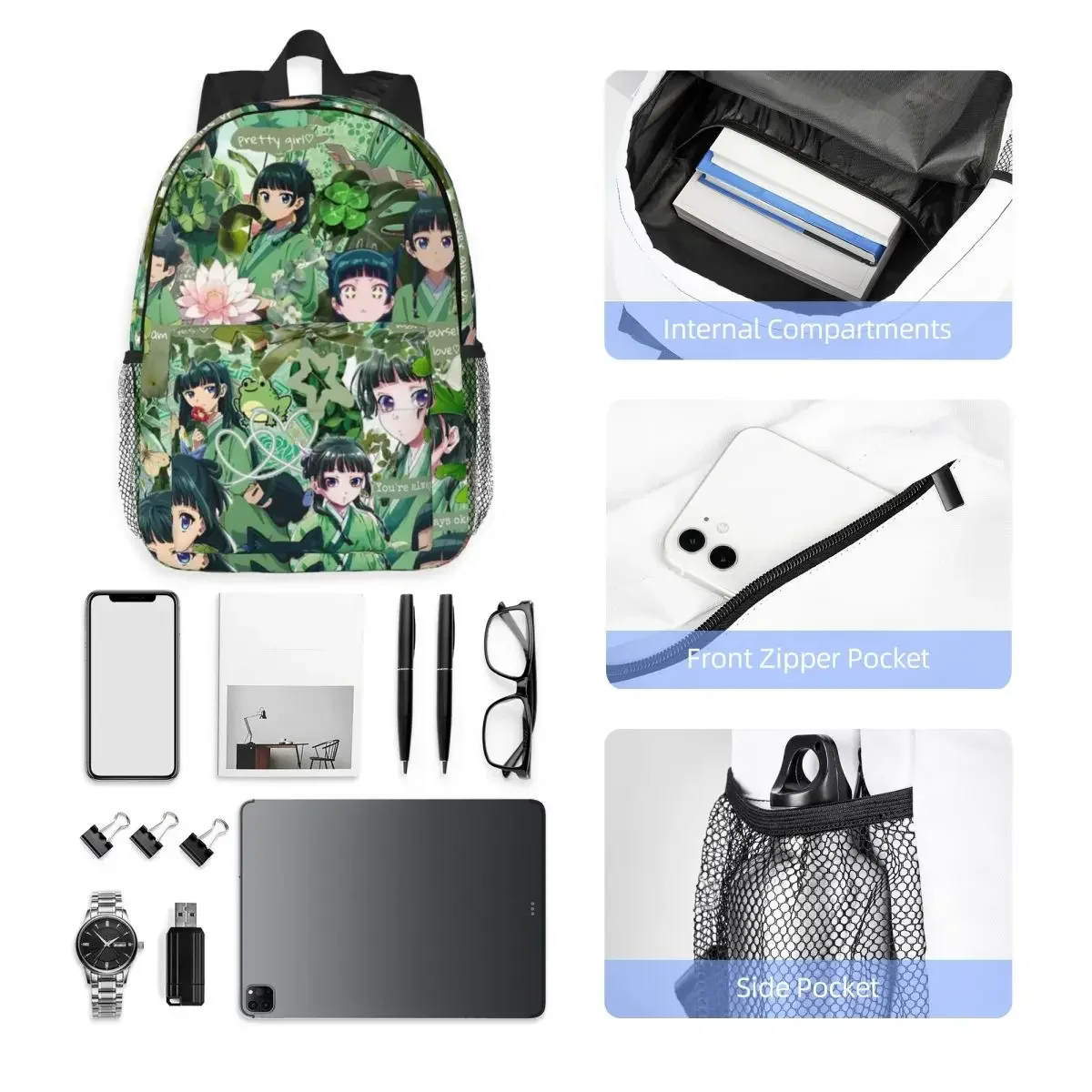 يوميات الصيدلية Maomao حقيبة الظهر للطلاب بنين بنات حقيبة كتب للأطفال حقيبة مدرسية حقائب كتف للكمبيوتر المحمول للرجال والنساء #4