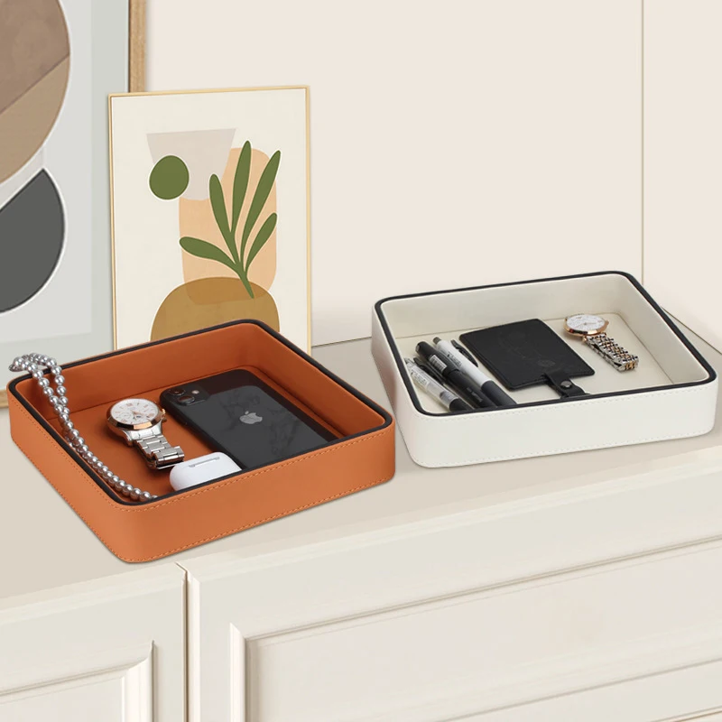 PU Leather Valet Tray Desktop Storage Organizer for Keys Wallet Watch Jewelry Light luxury Entryway Nightstand Storage Box