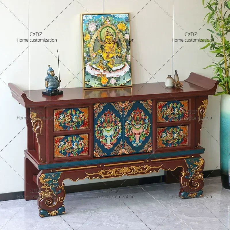 New Chinese Style Solid Wood Thangka Table Porch Display Cabinet Storage Desk Buddha Altar Incense Burner Stand