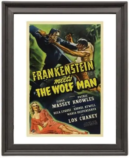 Framed Poster Frankenstein Meets the Wolf Man Picture Frame 16x12 inches Photo Paper Print