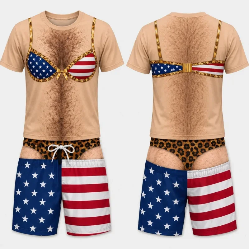 3D Printed Men T Shirt Shorts Set Summer Short Sleeve Top Elastic Waist Drawstring Beach Pants Casual Homewear Suit