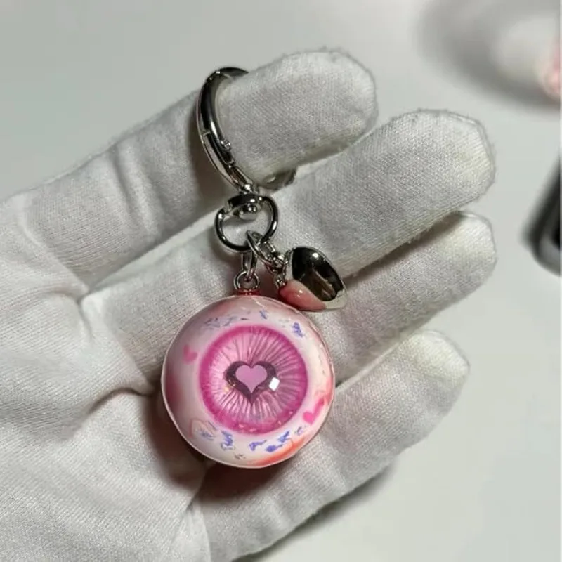 Gothic Demon Eye Keychain Resin Heart Shaped Buckle Halloween Charms Pendant Keyring Party Backpack Decor Jewelry Accessories