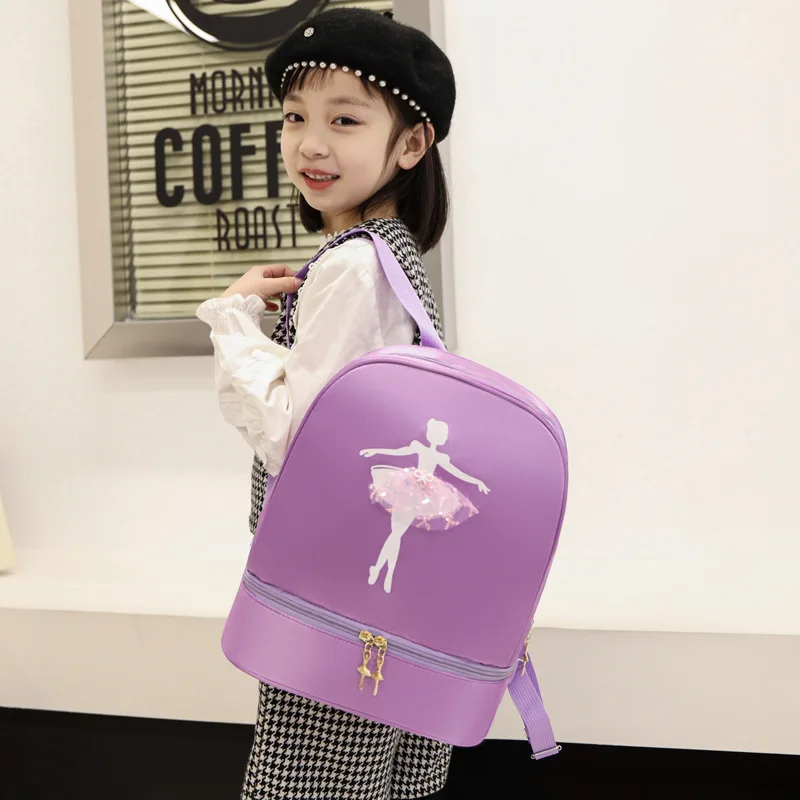 Ruoru-Bolsa de ombro para meninas, mochila de armazenamento bailarina, bolsa de dança infantil, rosa e roxa