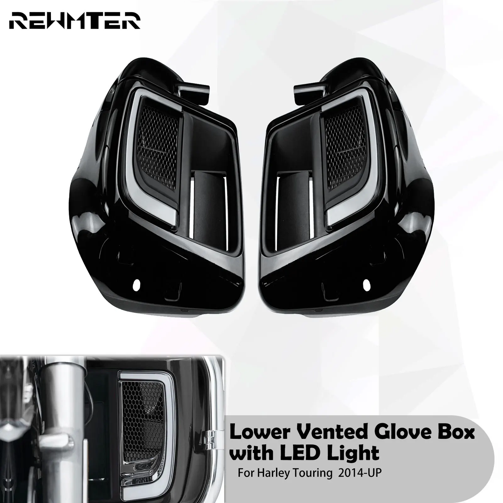 

Lower Vented Leg Fairing Glove Box Motorcycle With LED Light For Harley Touring Road King FLHR Street Glide FLTRX FLHTK 2014-Up