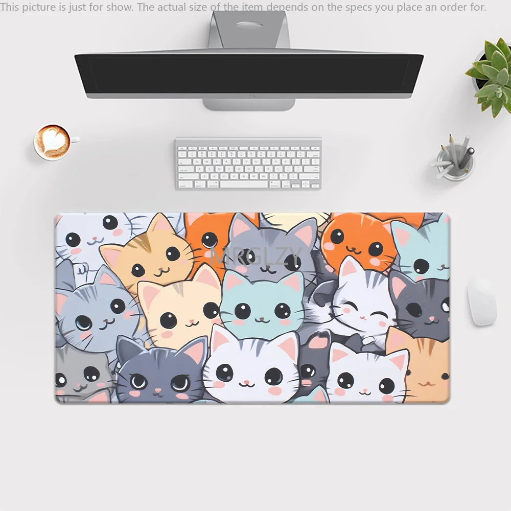 Cute Cartoon Kitten Mouse Pad Large Rubber Base Anti-slip PC Desk Accessories Mousepad for Office & Gamer Keyboard Mat Decor Rug