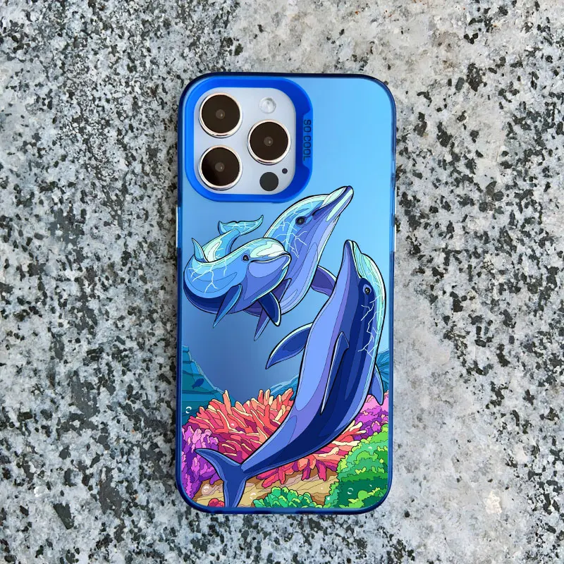 Niedliche Meerestier-Delfin-Handyhülle für iPhone 17 16 15 14 Plus Pro Max 11 12 13 Pro Max Mini Stoßfeste Laser-Rückabdeckung – Detail 4