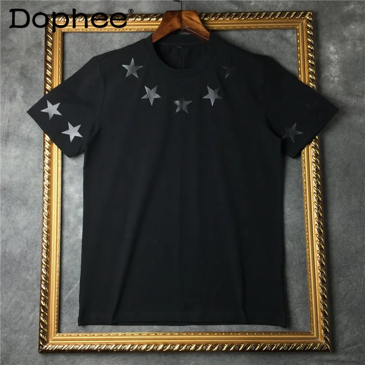 

2025 Summer New Five-pointed Star Printing Round Neck Short-sleeved T-shirt Pure Cotton Handsome Teen Boy Casual Loose Top