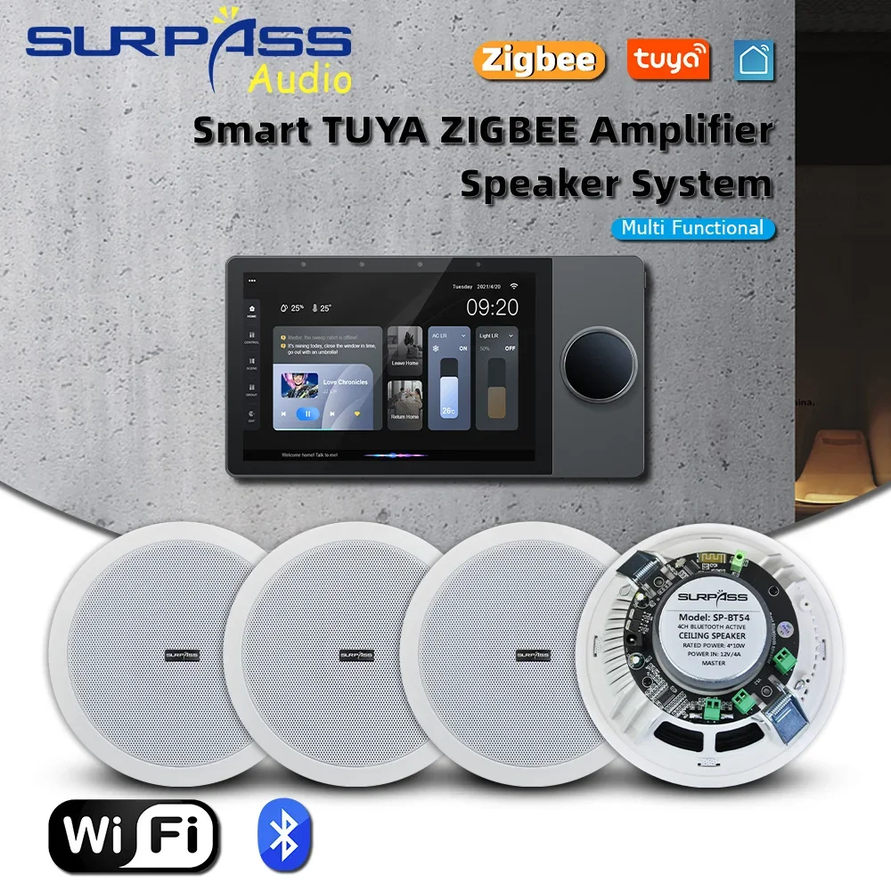 Sistema Android 8.1 da 8 pollici Amplificatore audio WiFi Pannello musicale BT Supporto HiFi TUYA ZIGBEE con altoparlante da soffitto Kit sistema PA