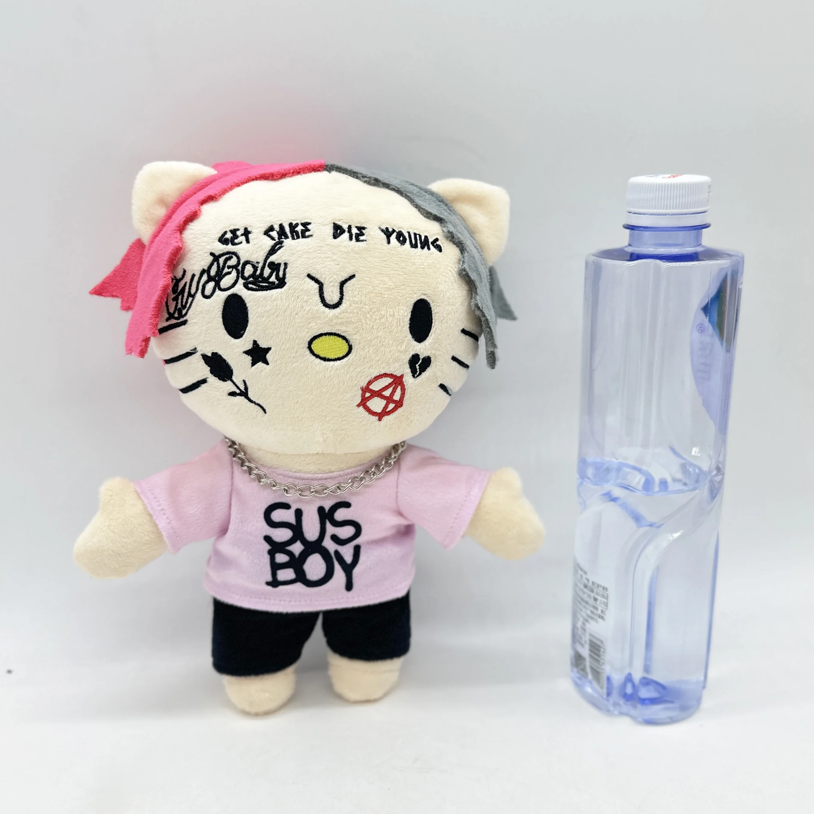 New Hello Kitty LIL PEEP Plush Anime Plush Toy Doll with Pink Clothes Necklace Stuffed Soft Plush Toys Fans Collect Gifts 24cm