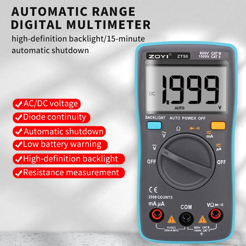 ZOYI high precision automatic digital intelligent multimeter anti-burn home appliance maintenance ZT98 portable mini multimeter