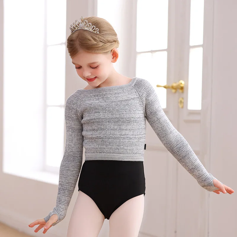 

Girl Ballet Dance Sweater Long-sleeve Boat Neckline Dance Top Children's Ballet Training Clothes Warm Dancewear