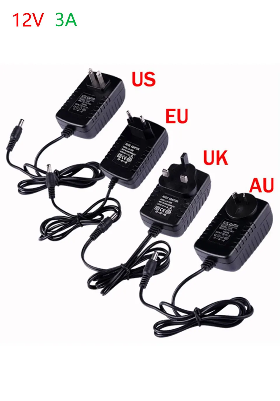 DC 12V 1A 2A 3A Power Supply AC100-240V Converter Adapter DC12V EU/US/UK/AU Plug 5.5mm X 2.1-2.5mm Lighting Transformer Driver