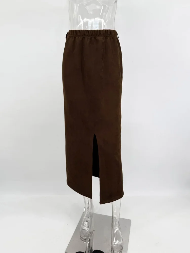 Solide Pendeln Mid-Länge Rock Für Frauen Hohe Taille Elegante Pendeln Halb-Slit Schlank Party Aussehen Kleidung weibliche Maxi Röcke