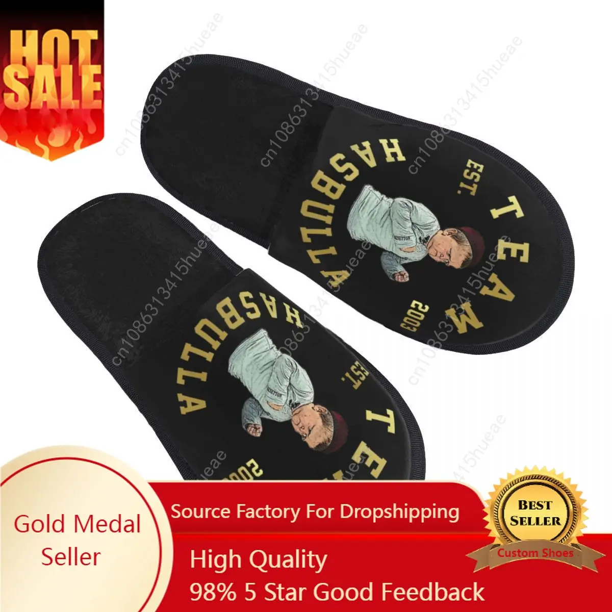 

Custom Hasbulla Team MMA Fight Meme Memory Foam Slippers Women Soft Warm House Slippers