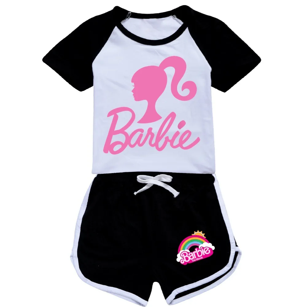 MINISO Barbie Barbie The Movie100-170 T-shirt Shorts Sports Suit for Boys and Girls Boys Girls Anime kawaii Cartoon