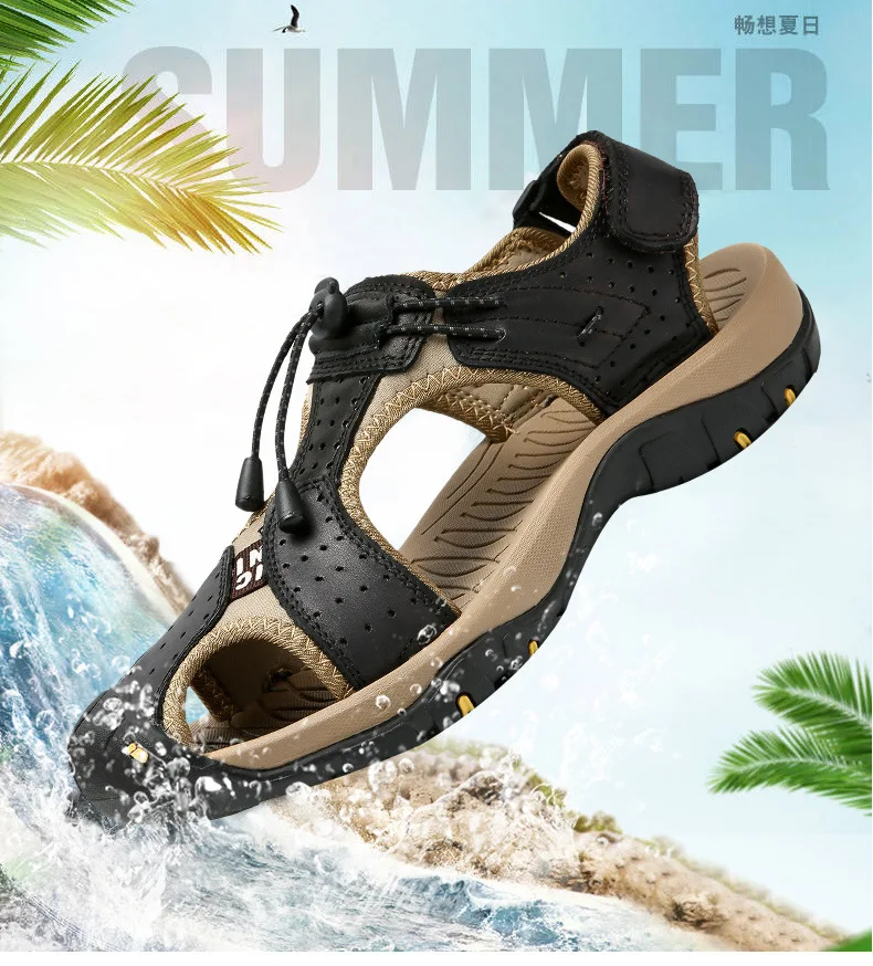 Men\'s Hollow Water Trekking Sandals Trendy Breathable Beach Shoes for Men Shoes Large Size 38~48 Summer Outdoor Slippers