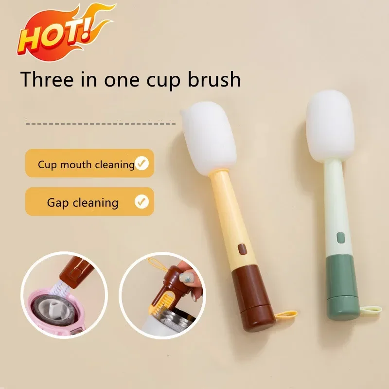 1/2PCS 3-in-1 Multi-functional Long-handled Cup Brush Cleaning Brush Sponge Brush U-shaped silicone Gap Groove Cleaning Tool