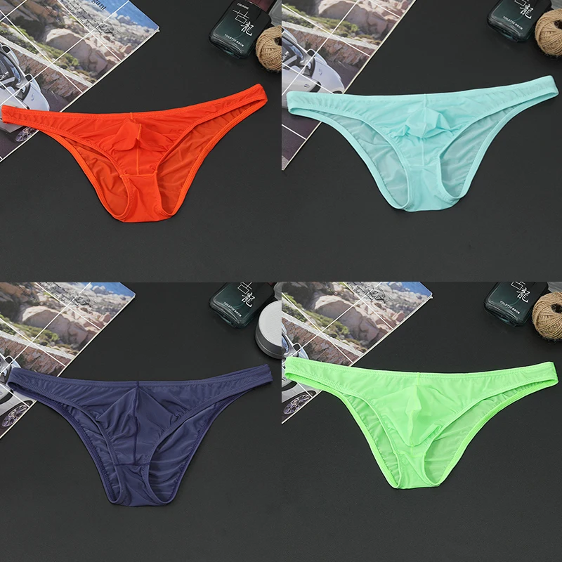 Sexy Underwear Breathable Low-Waist Men\'s Panties Skinny Ice Silk Mini Briefs Bikini Underpants Ultra-Thin Transparent Lingerie