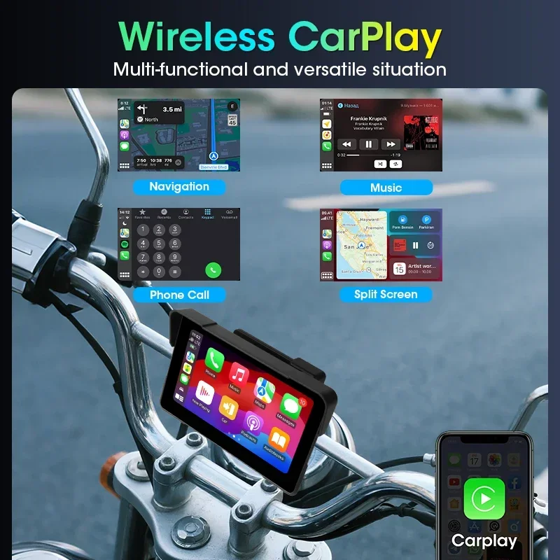 Navegación GPS Universal para motocicleta estilo BMW, 7 ", con soporte de estilo Original, inalámbrico, Carplay, Android Auto, IPX7, resistente al agua